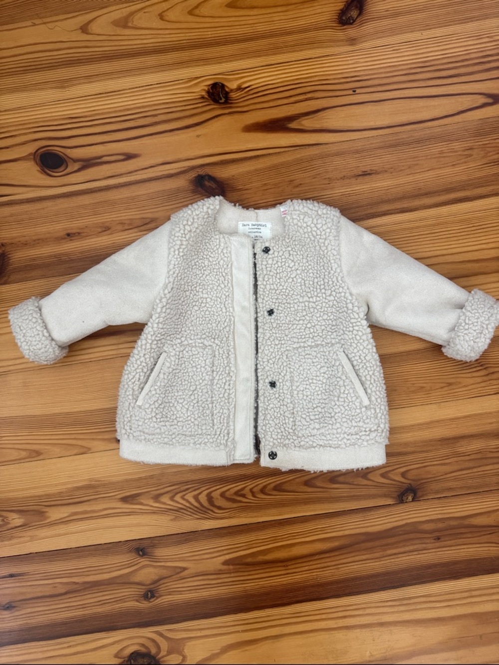 EUC Zara BabyGirl Outerwear Collection Cream Sherpa Coat 18/24 months